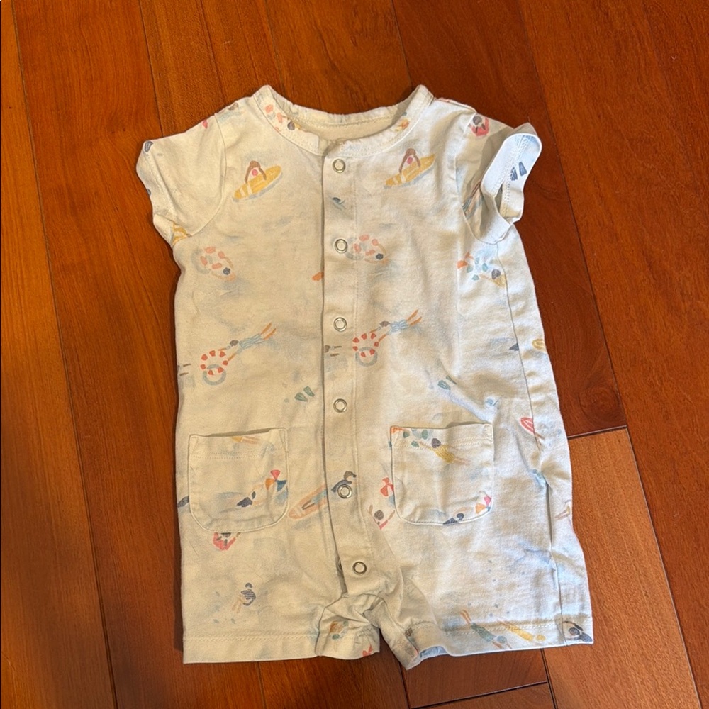 Pehr Neutral Baby Short Sleeve Snap Romper with Nautical Print 3-6 months